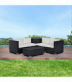 6 PCs Rattan Sofa Set W/Cushions-Black/Beige