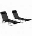 Outsunny 2 Pieces Sun Loungers Foldable Reclining Chair with Headrest Black