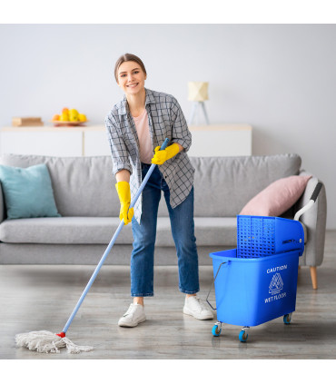 HOMCOM 20L Mop Bucket with Wringer Handle on Wheels for Floor Cleaning Blue