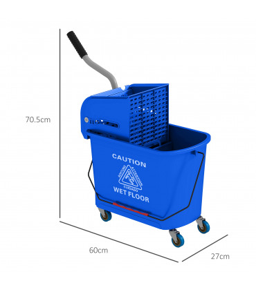 HOMCOM 20L Mop Bucket with Wringer Handle on Wheels for Floor Cleaning Blue