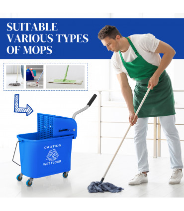HOMCOM 20L Mop Bucket with Wringer Handle on Wheels for Floor Cleaning Blue