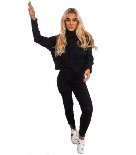 Ladies Chunky Knitted Ribbed Polo High Neck Top Leggings Loungewear Suit Set