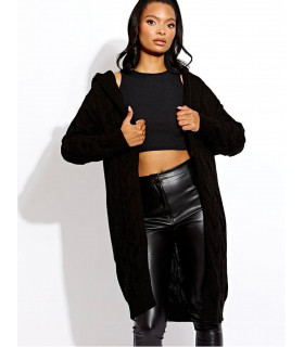 Ladies Cable Knit Hooded Cardigan