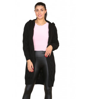 Knitted Cables Hooded Long Over Sized Cardigan