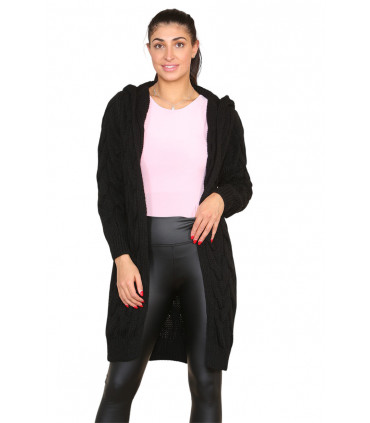 Knitted Cables Hooded Long Over Sized Cardigan