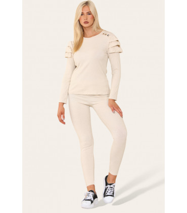 Frilled Sleeves Set Shoulder Golden Button Lounge Wear Suit