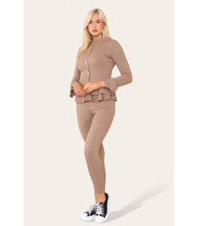 Long Sleeves Peplum Front Buttons Frilled Hem Lounge Wear Set