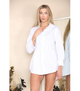 Collar Pleated Long Sleeve Women Fitted Waist Shirt