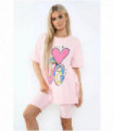 Love Side Slit Cycling Short and T-Shirts Co-Ord Two Piece Set with Front Love Slogan