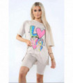 Love Side Slit Cycling Short and T-Shirts Co-Ord Two Piece Set with Front Love Slogan