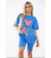 Love Side Slit Cycling Short and T-Shirts Co-Ord Two Piece Set with Front Love Slogan