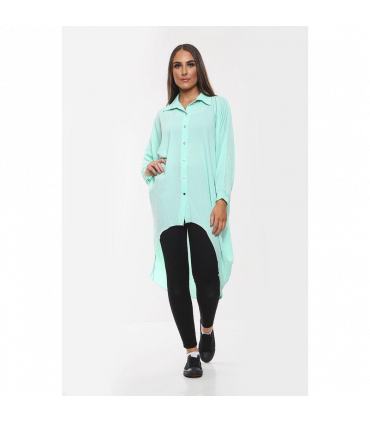 High-Low Oversized Button Long Top Shirt Dress with Hem and Long Sleeves