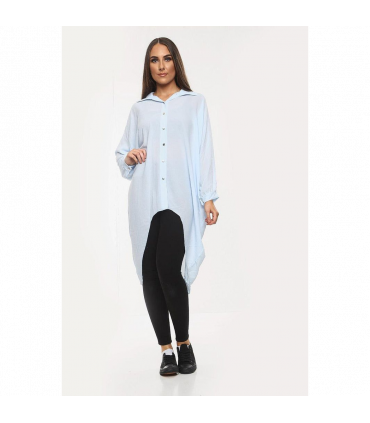 High-Low Oversized Button Long Top Shirt Dress with Hem and Long Sleeves
