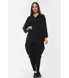 High-Low Oversized Button Long Top Shirt Dress with Hem and Long Sleeves