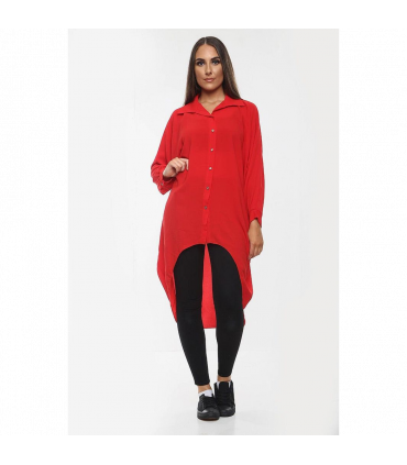 High-Low Oversized Button Long Top Shirt Dress with Hem and Long Sleeves
