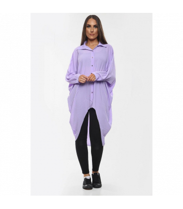 High-Low Oversized Button Long Top Shirt Dress with Hem and Long Sleeves