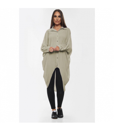 High-Low Oversized Button Long Top Shirt Dress with Hem and Long Sleeves