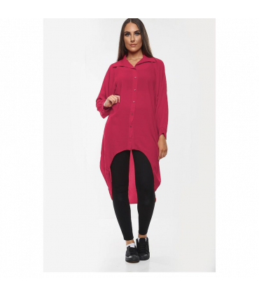 High-Low Oversized Button Long Top Shirt Dress with Hem and Long Sleeves