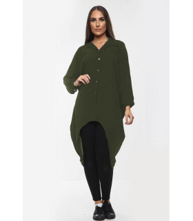 High-Low Oversized Button Long Top Shirt Dress with Hem and Long Sleeves