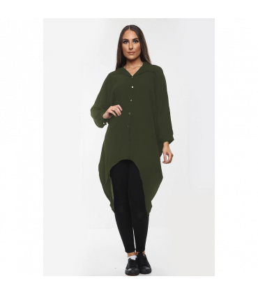 High-Low Oversized Button Long Top Shirt Dress with Hem and Long Sleeves