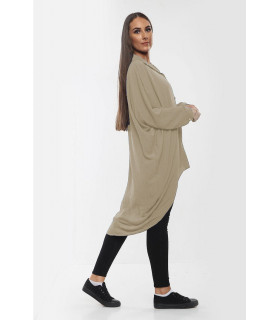 High-Low Oversized Button Long Top Shirt Dress with Hem and Long Sleeves