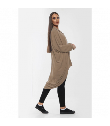 High-Low Oversized Button Long Top Shirt Dress with Hem and Long Sleeves