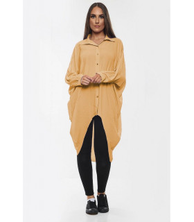 High-Low Oversized Button Long Top Shirt Dress with Hem and Long Sleeves