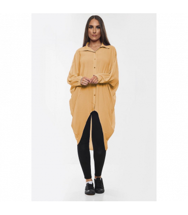 High-Low Oversized Button Long Top Shirt Dress with Hem and Long Sleeves