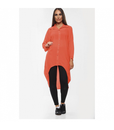 High-Low Oversized Button Long Top Shirt Dress with Hem and Long Sleeves