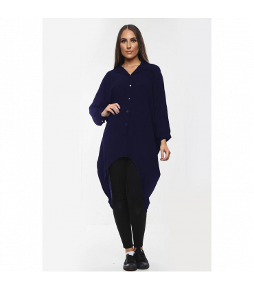 High-Low Oversized Button Long Top Shirt Dress with Hem and Long Sleeves