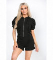 Front Pocket Zip Up Suit Ribbed Hooded Lounge Wear Short Set