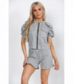 Front Pocket Zip Up Suit Ribbed Hooded Lounge Wear Short Set