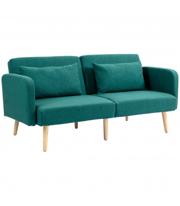 HOMCOM Convertible Sofa Bed Settee with Cushions, Adjustable Backrest, Green