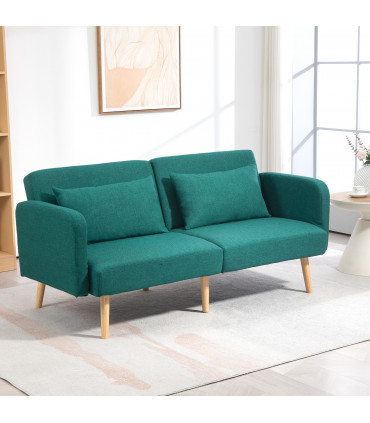 HOMCOM Convertible Sofa Bed Settee with Cushions, Adjustable Backrest, Green