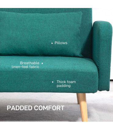 HOMCOM Convertible Sofa Bed Settee with Cushions, Adjustable Backrest, Green