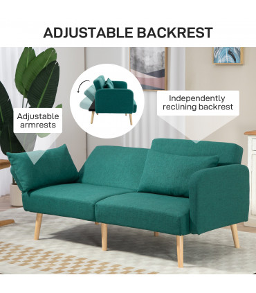 HOMCOM Convertible Sofa Bed Settee with Cushions, Adjustable Backrest, Green