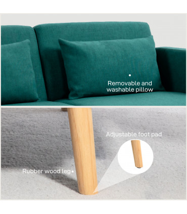 HOMCOM Convertible Sofa Bed Settee with Cushions, Adjustable Backrest, Green