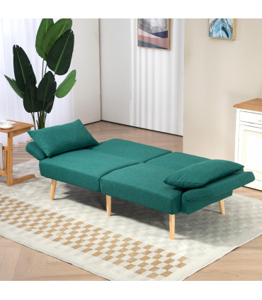 HOMCOM Convertible Sofa Bed Settee with Cushions, Adjustable Backrest, Green