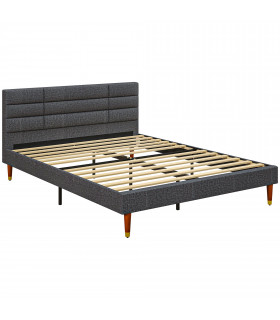 HOMCOM 5ft Upholstered King Bed Frame w/ Wooden Slat No Box Spring Needed