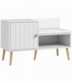 HOMCOM Upholstered Entryway Shoe Bench with Storage Cabinet Open Shelf White