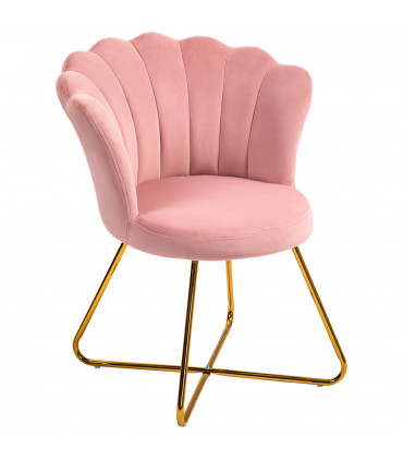 HOMCOM Accent Chair, Velvet Armchair with Lotus Backrest, Steel Legs, Pink