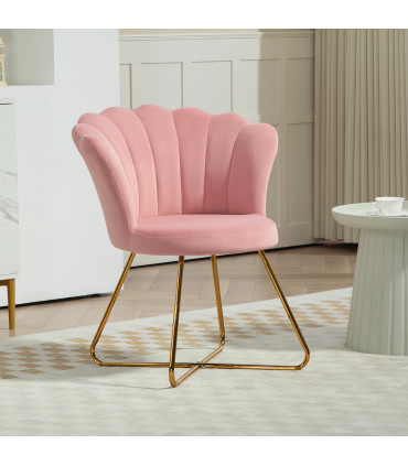 HOMCOM Accent Chair, Velvet Armchair with Lotus Backrest, Steel Legs, Pink