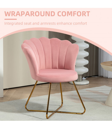 HOMCOM Accent Chair, Velvet Armchair with Lotus Backrest, Steel Legs, Pink