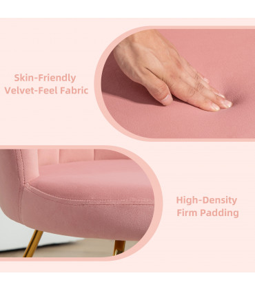 HOMCOM Accent Chair, Velvet Armchair with Lotus Backrest, Steel Legs, Pink