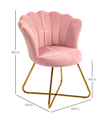 HOMCOM Accent Chair, Velvet Armchair with Lotus Backrest, Steel Legs, Pink
