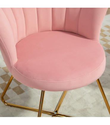 HOMCOM Accent Chair, Velvet Armchair with Lotus Backrest, Steel Legs, Pink