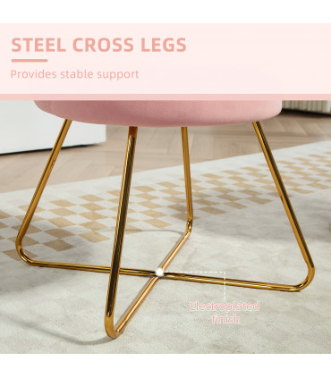 HOMCOM Accent Chair, Velvet Armchair with Lotus Backrest, Steel Legs, Pink