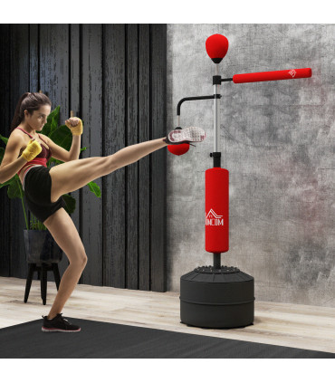 HOMCOM 3-in-1 Punching Bag with 2 Speedballs, 360° Reflex Bar, Red