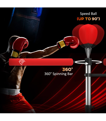 HOMCOM 3-in-1 Punching Bag with 2 Speedballs, 360° Reflex Bar, Red
