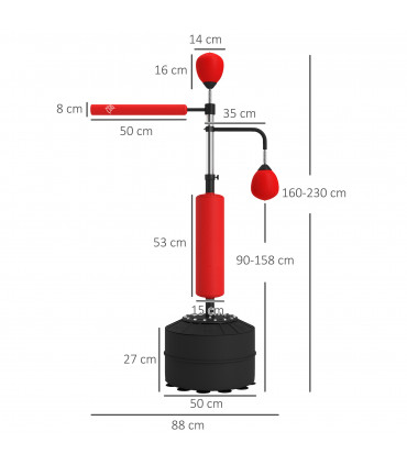 HOMCOM 3-in-1 Punching Bag with 2 Speedballs, 360° Reflex Bar, Red